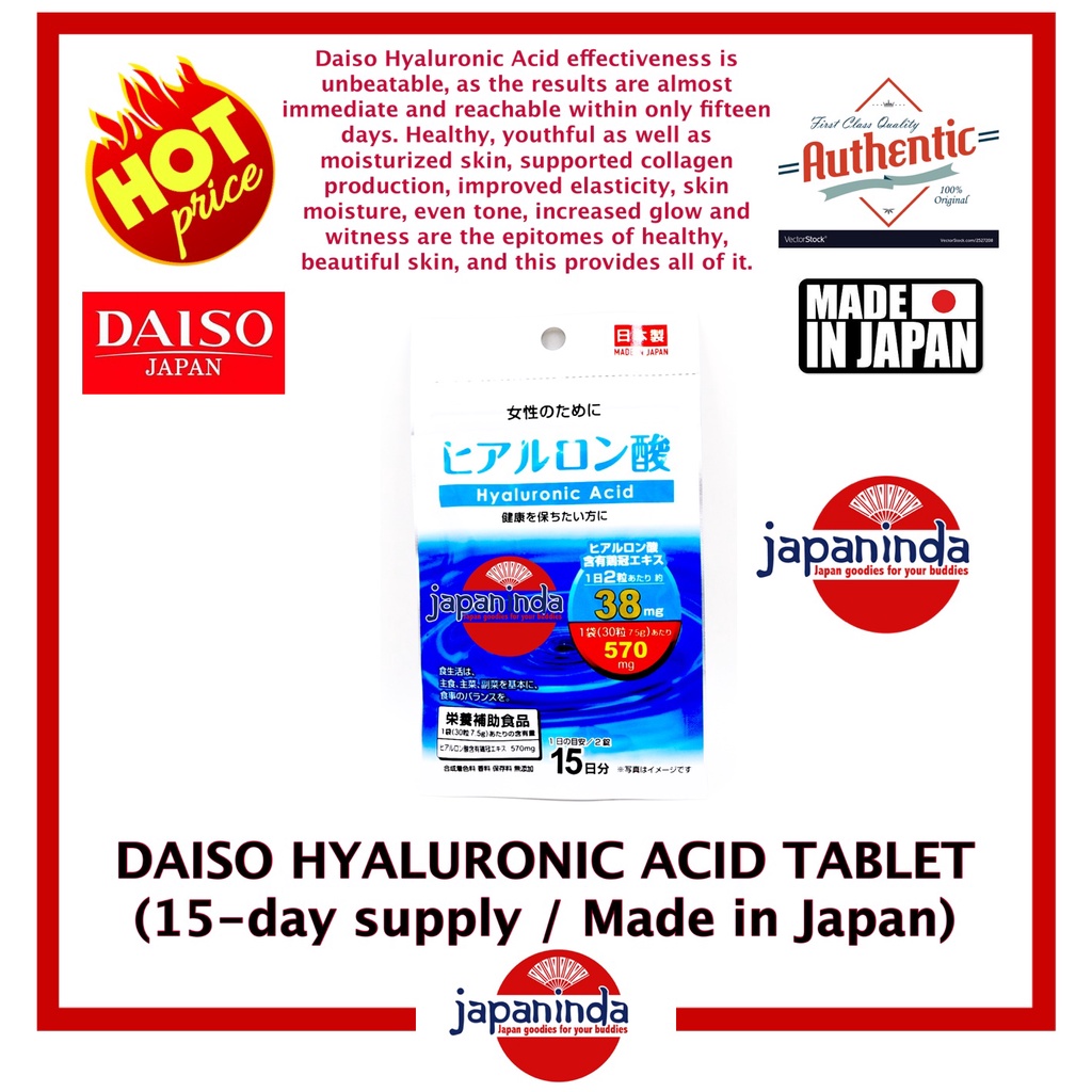 DAISO Hyaluronic Acid Tablet (15day/ 20day Supplement) 100 Authentic