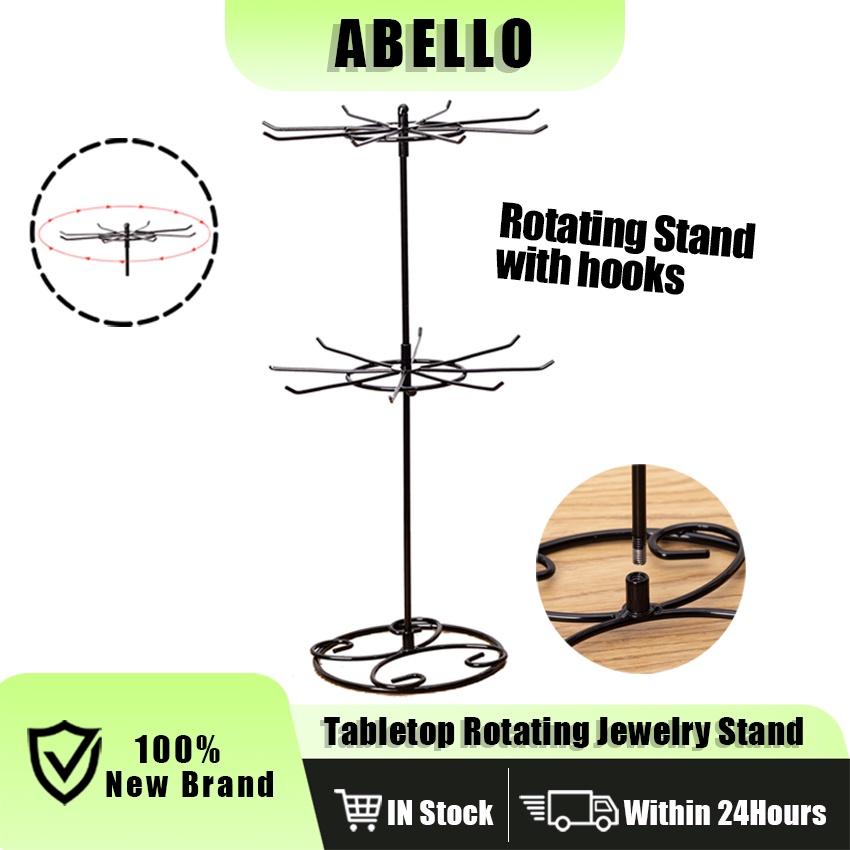 2 Layer Metal Rotating Rack Tabletop Jewelry Display Stand Necklace