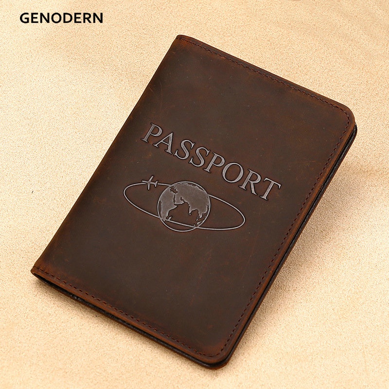 GENODERN Passport Holder Crazy Horse Leather Travel Passport Case Multi