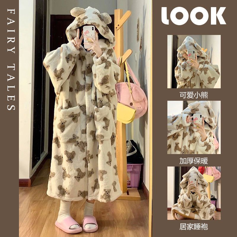 Cartoon Cloak Bowknot Hooded Bear Pajamas Set