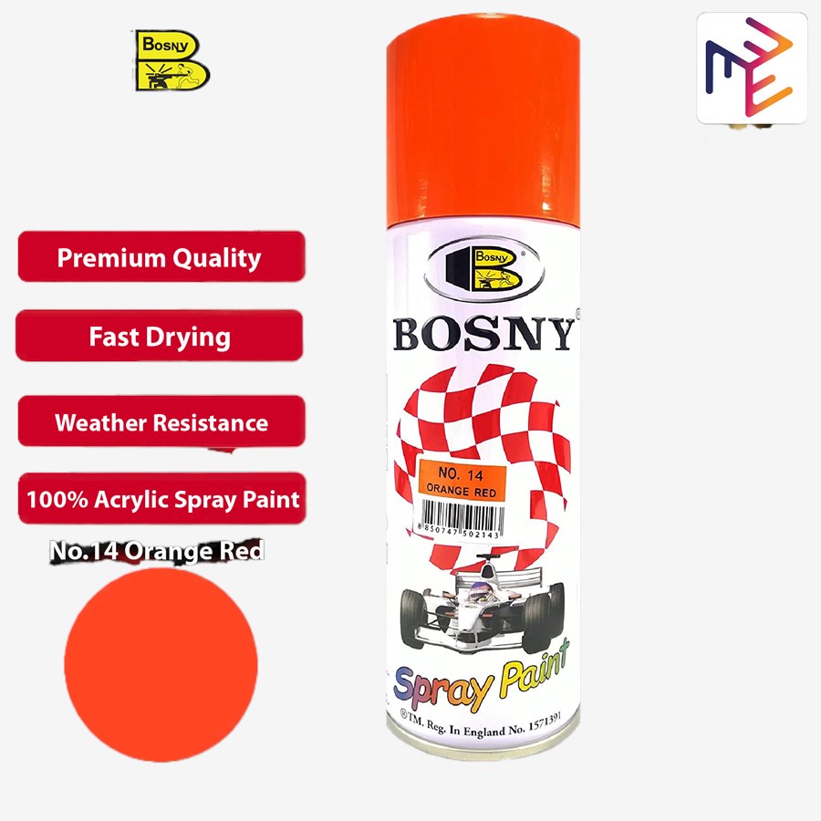 Bosny 100 Acrylic Spray Paint Orange Red No.14 Spraypaint Pylox
