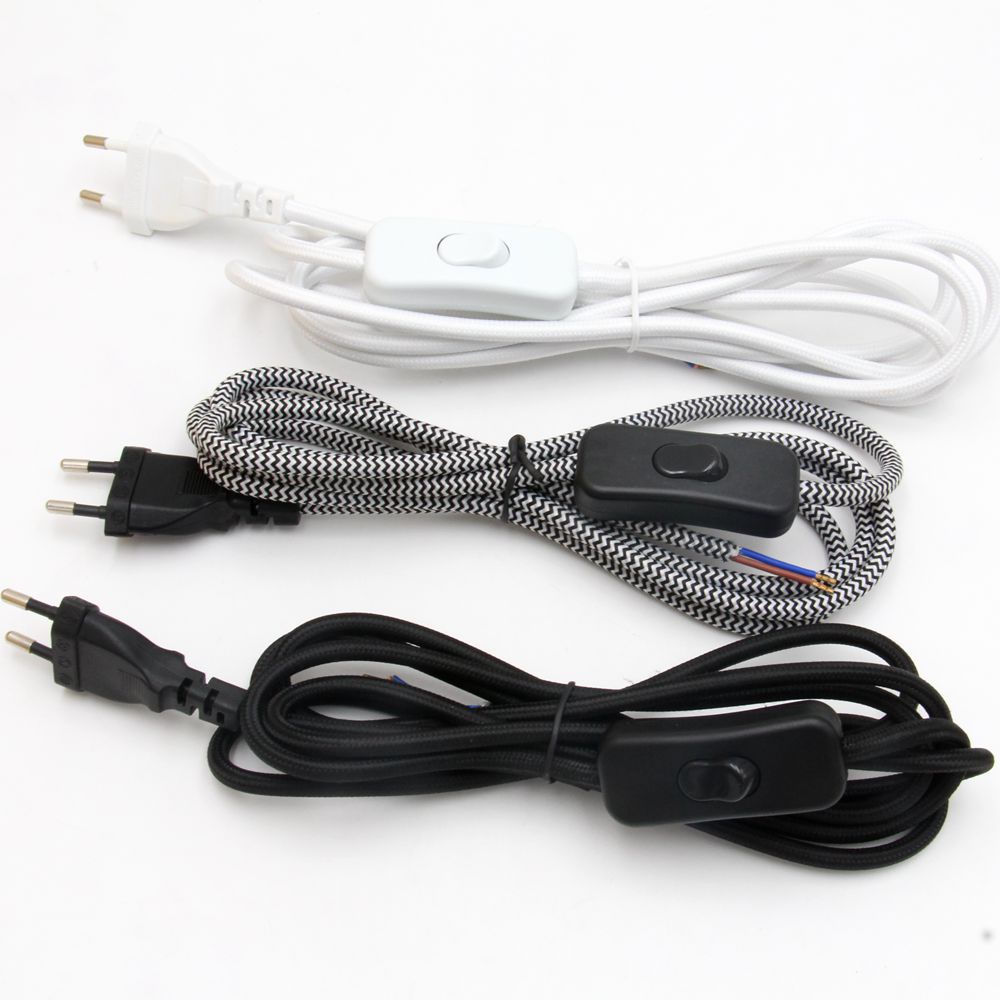 220v Ac Power Cords With European Plug Switch Classic Fabric Covered