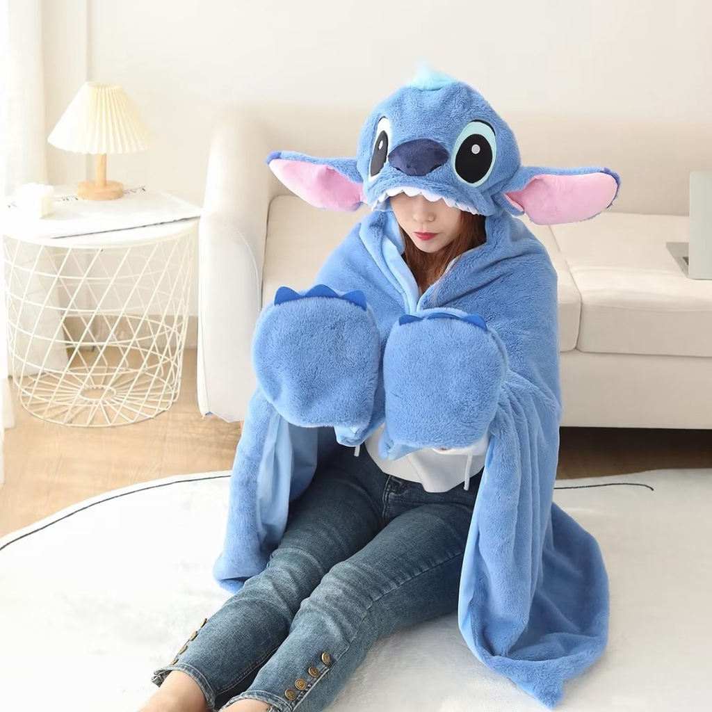 ST5 Stitch Cartoon cute hooded purple cloak students thickened warm ...