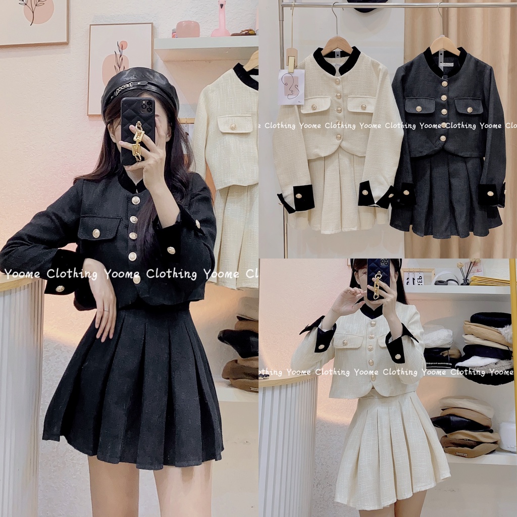 Yoome clothing Set with brass buttons and skirt | Shopee Philippines