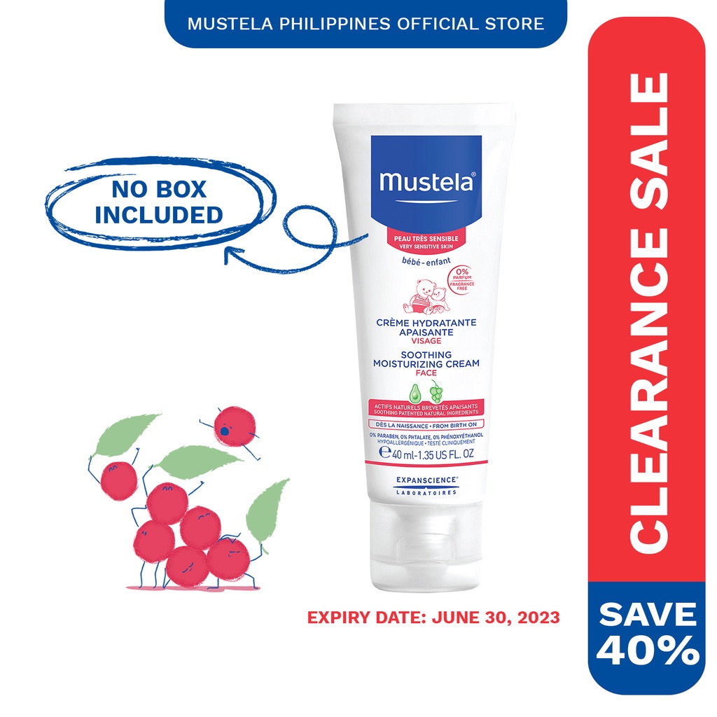 Mustela Clearance Soothing Moisturizing Face Cream 40ml, No Box (Expiry