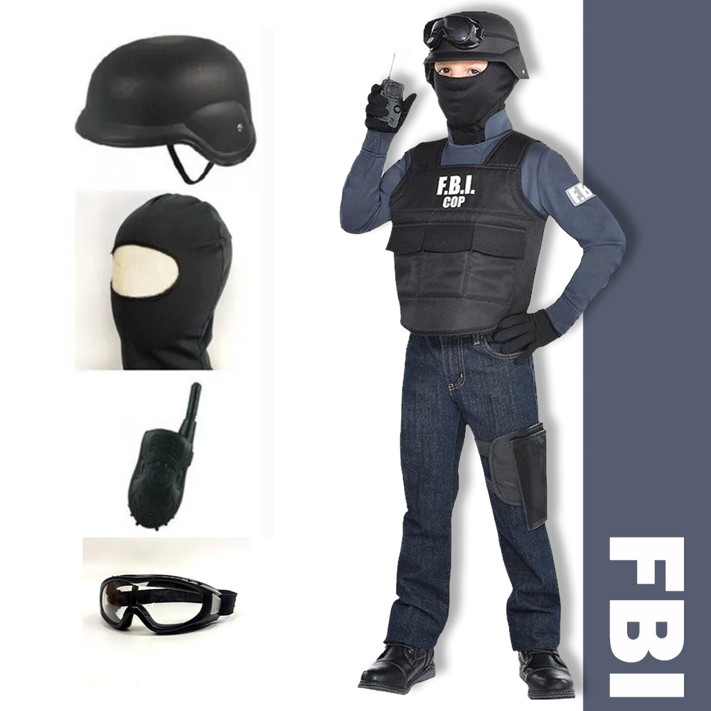 Children's cosplay suit FBI agent bulletproof suit 4-piece set ...