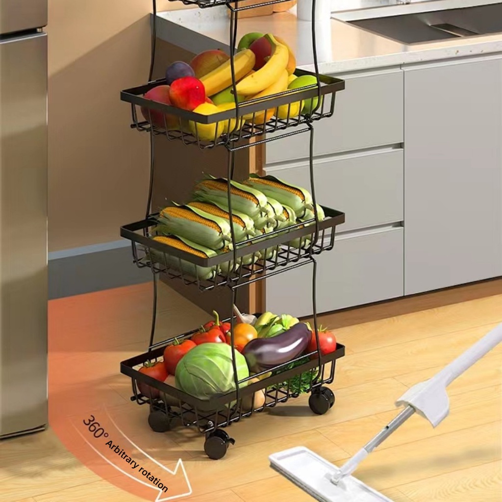3 Layer Moving Rack Kitchen Storage Shelf Wall Home Bedroom