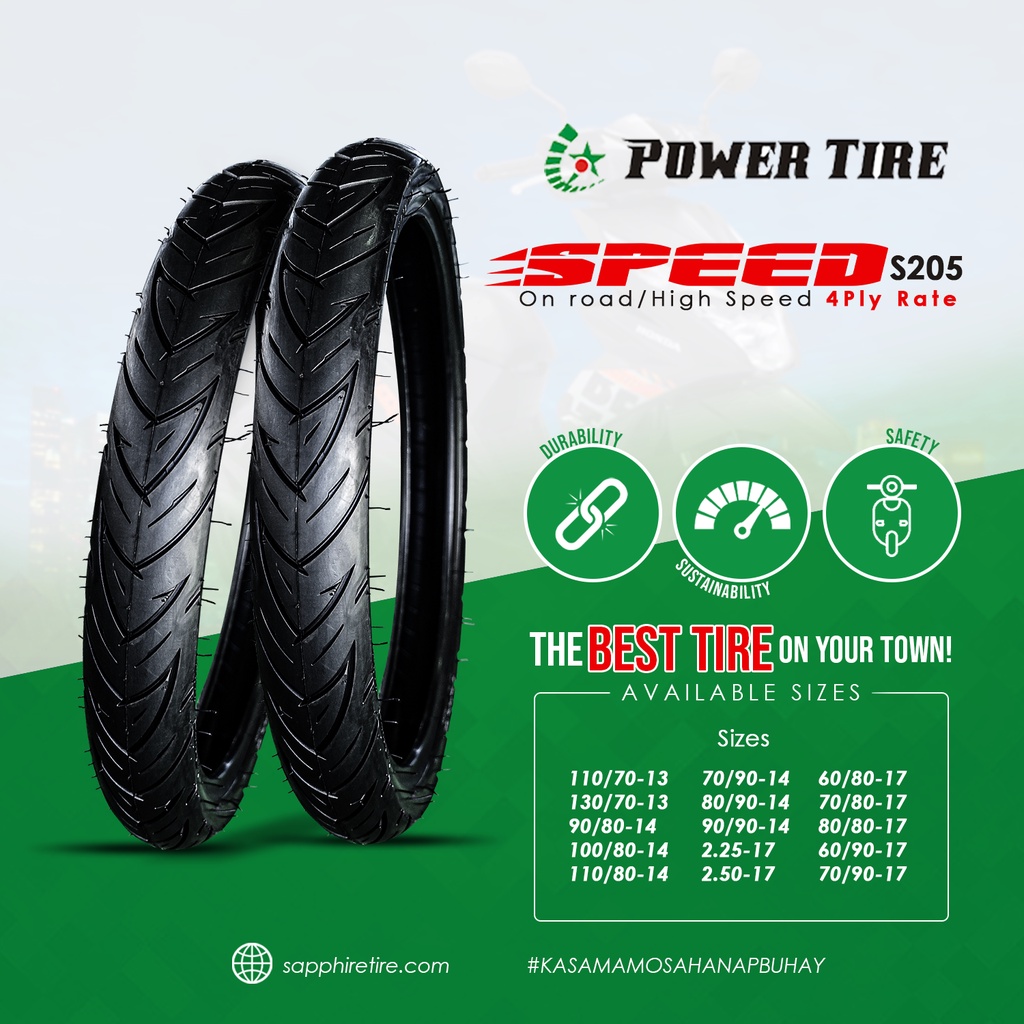 POWERTIRE SPEED S205 4PR - ON ROAD "TIRE SIZE 13,14,17" (INCHES) MURANG