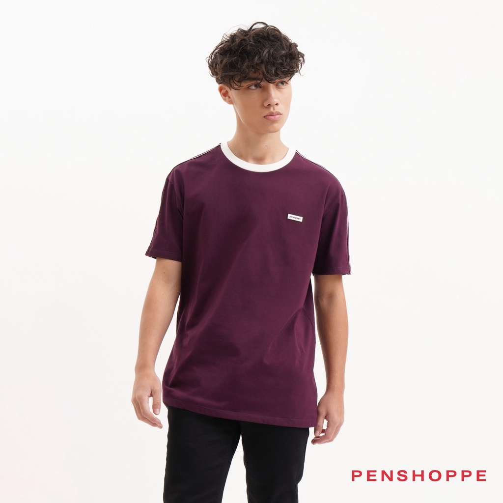 Penshoppe Relaxed Fit Taping Tshirt With Rubber Patch For Men (Plum ...
