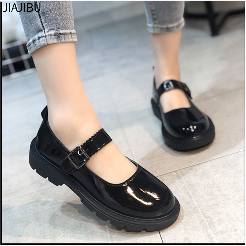 Size 3444 British College Style Black School Shoes for Girls 42 Japanese JK Uniforms Thick Sole