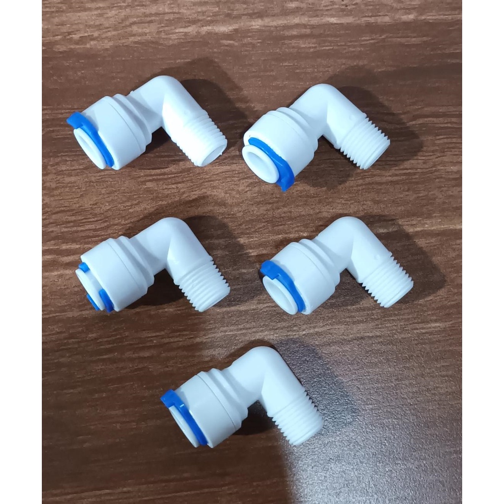 thumbnail image 2 of 5 Pack 1/4-3/8 Male Elbow Push In Fitting – RO Water Adapter Connector 2 of 6