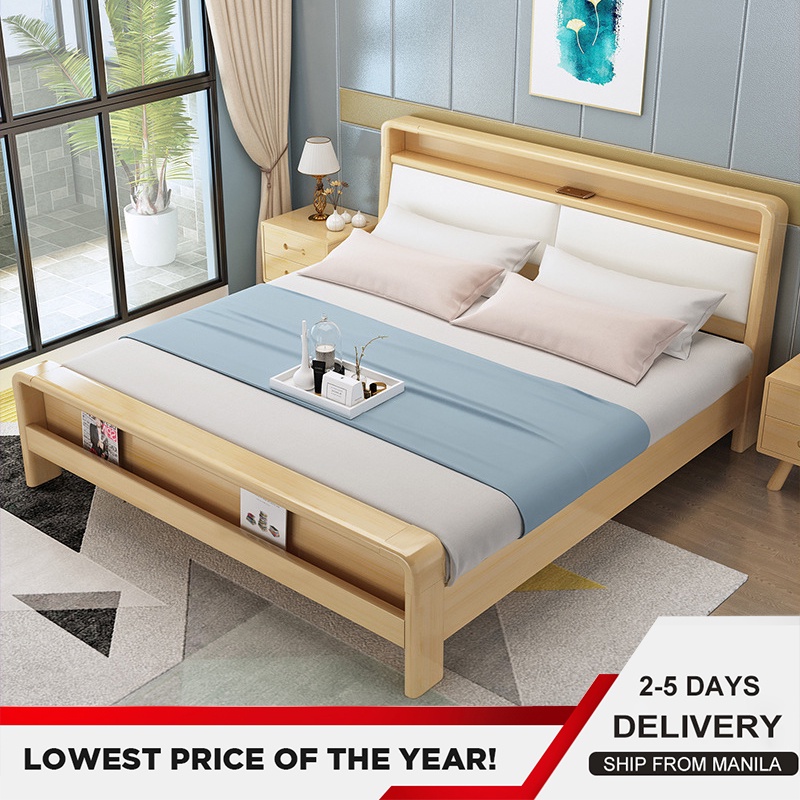 Nordic simple solid wood bed single bed double bed master bedroom 1.5m