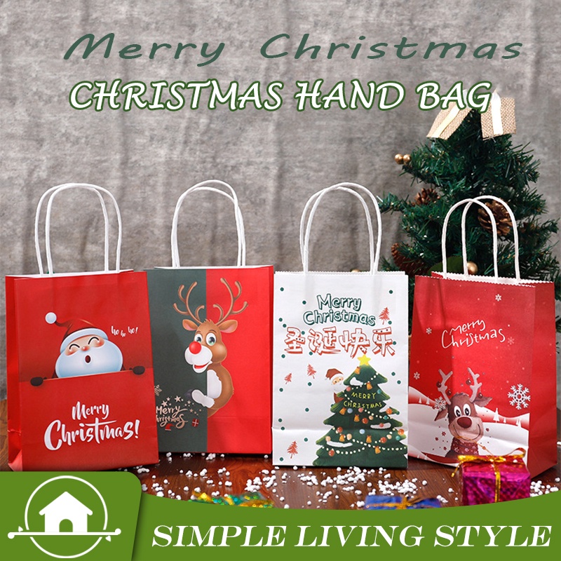 Christmas Gift Bag Paper Tote Bag Candy Gift Bag Creative Kraft Paper ...