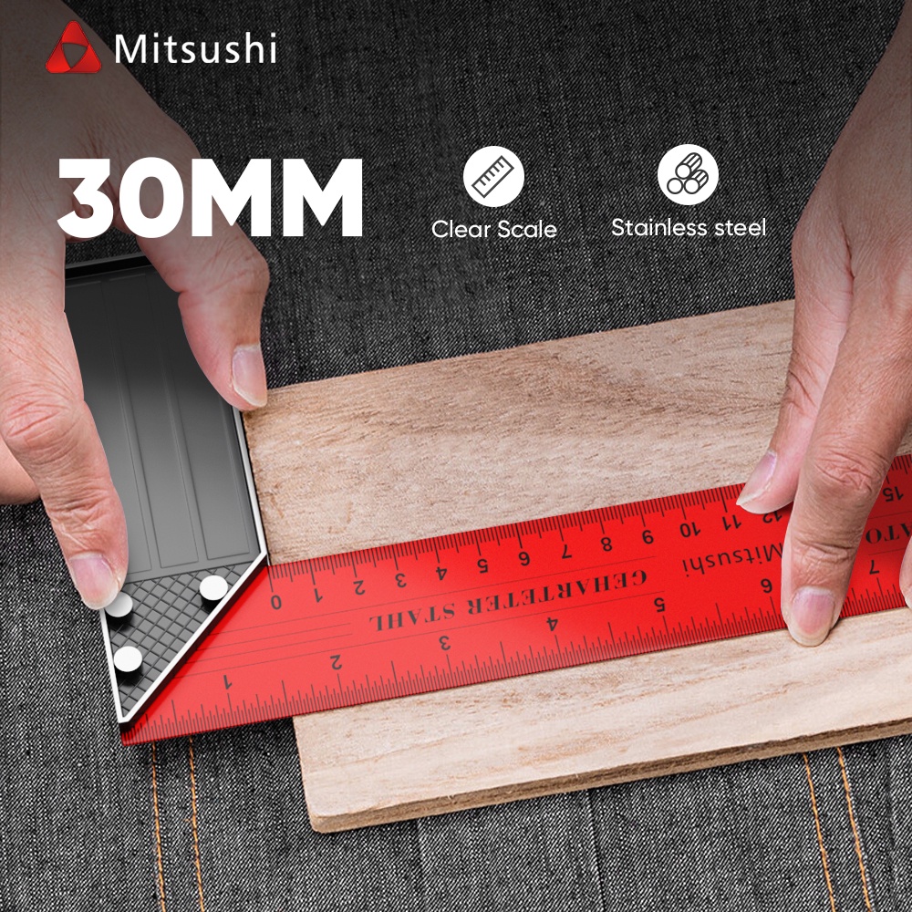 Mitsushi 30cm 12inches Carpentry Angle Tri Square Ruler Measuring Tool 