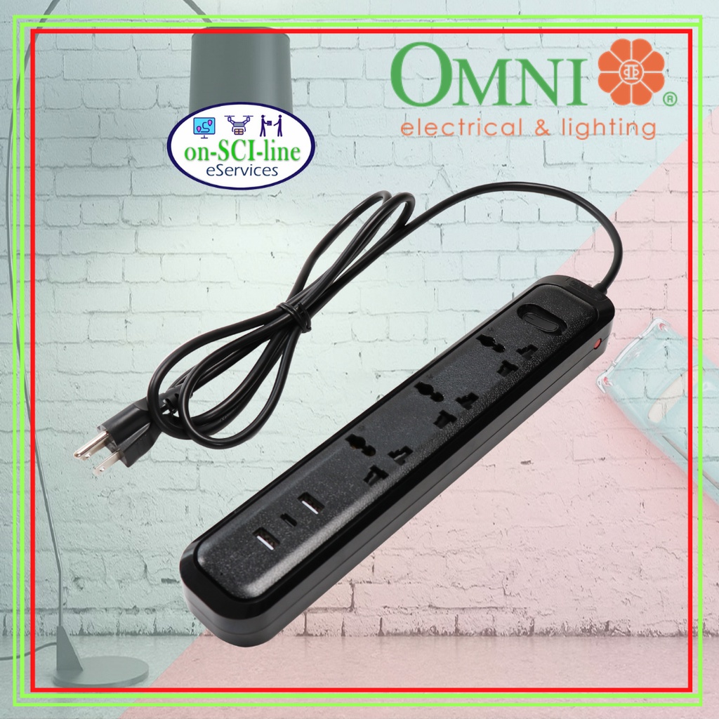 OMNI Extension Cord with USB /CType USB in Black or White Shopee