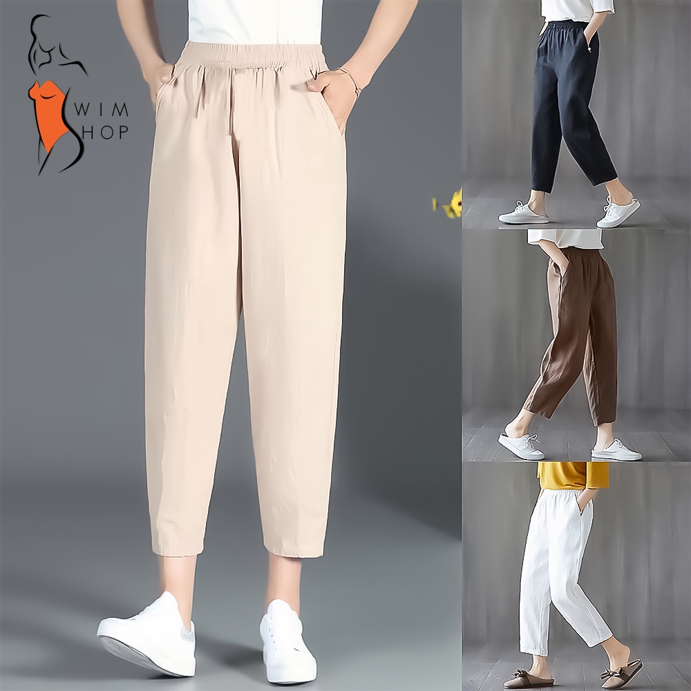 SS SIERRA Cotton Linen Casual Trousers Pants for Women Loose Fit Pants