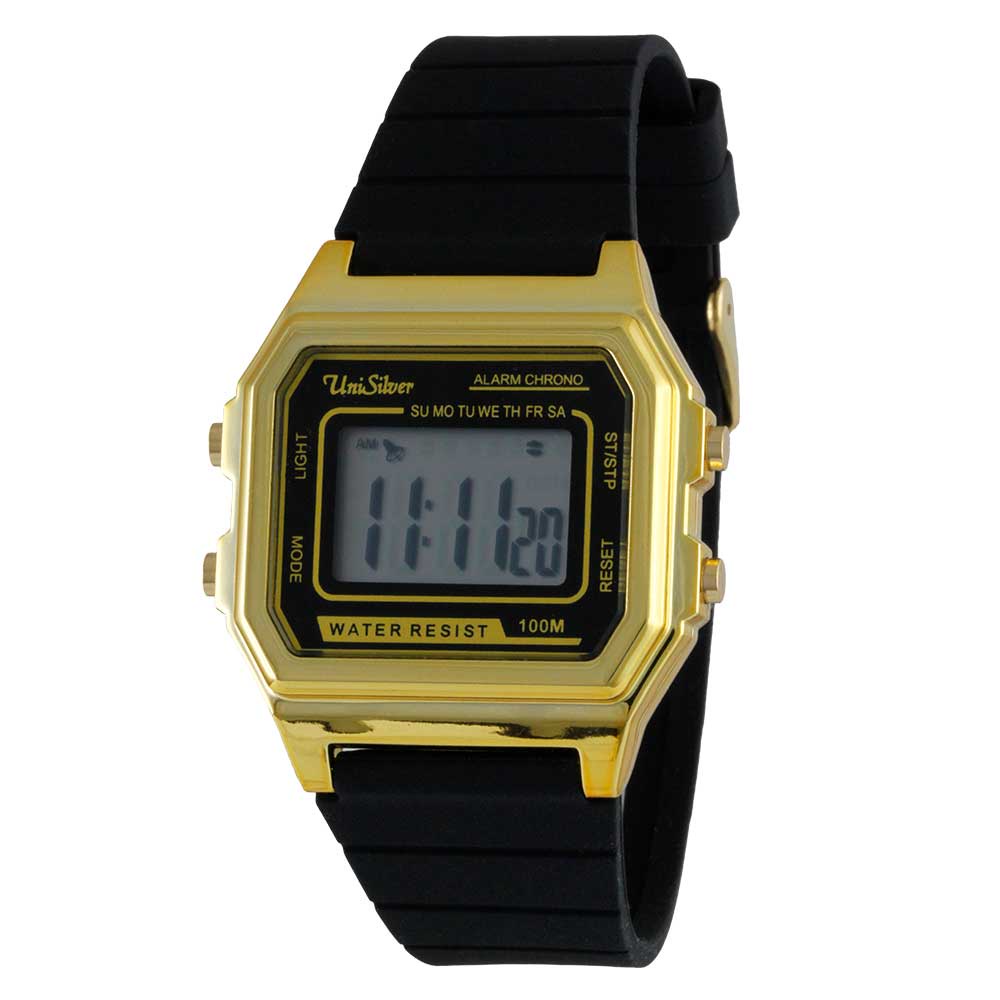 UniSilver TIME GROOVY Unisex Medium Digital Gold/Black Rubber KW3220 ...