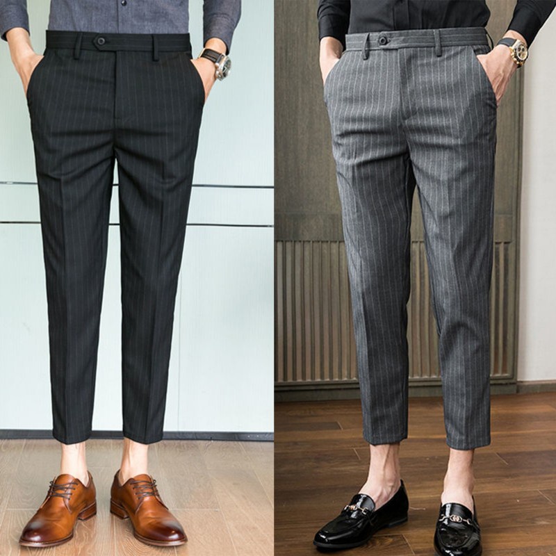 Men's Suit Pants Striped Suit Pants Korean Style Casual Striped Formal ...