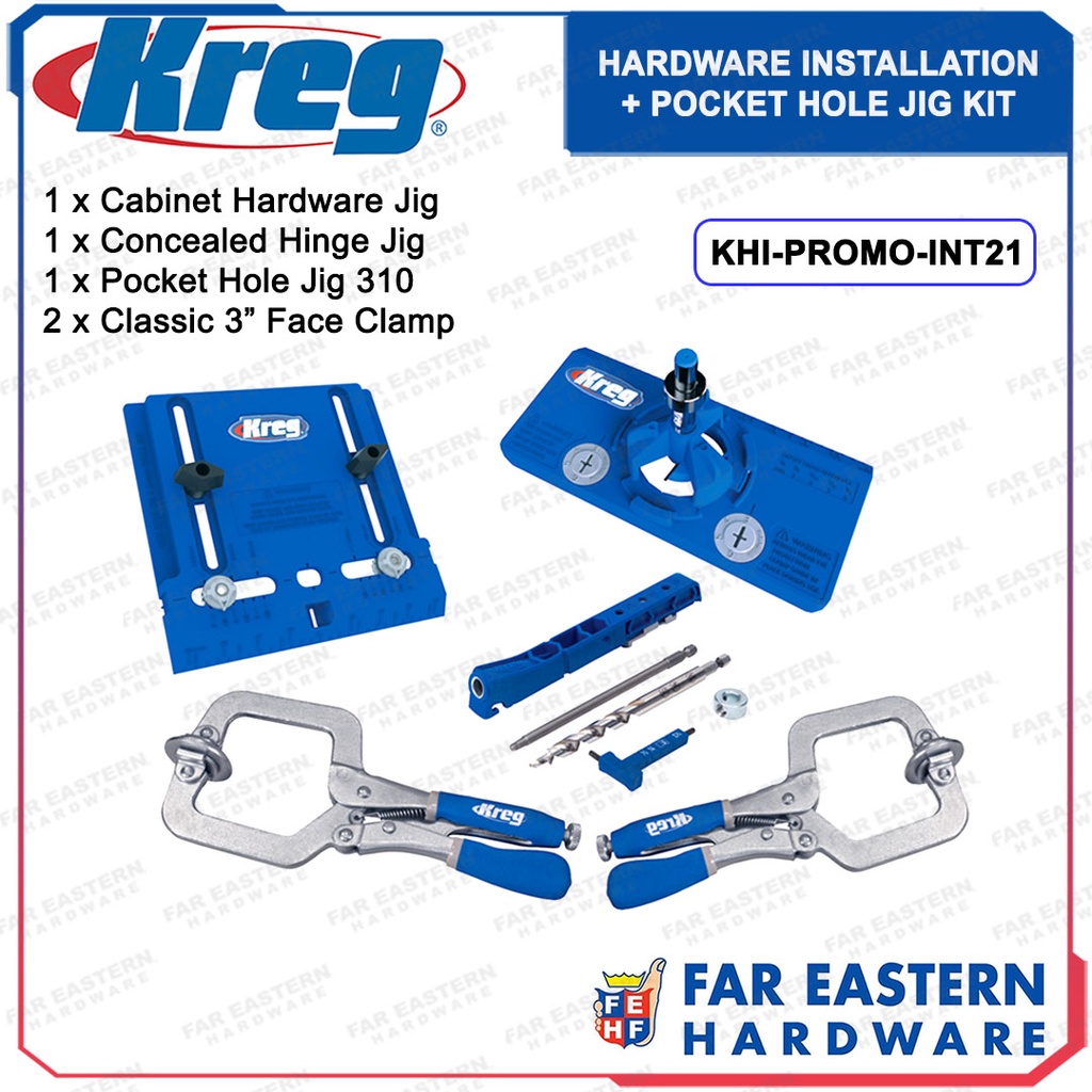 KREG Hardware Installation + Pocket Hole Jig Kit KHIPROMOINT21