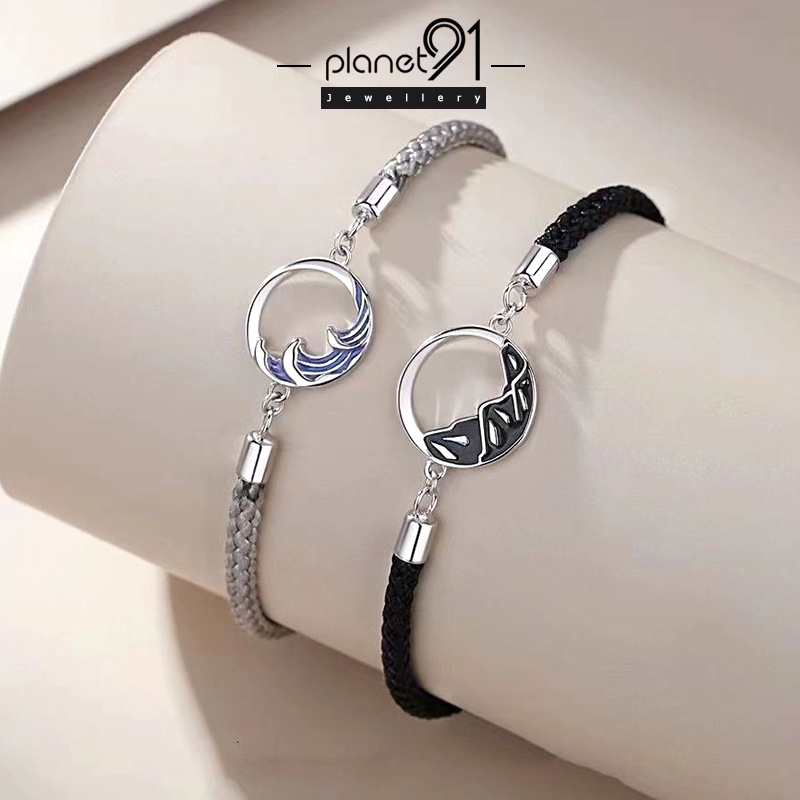 Mountain and Sea 925 Silver Splice Zircon Handmade Woven Rope Couple ...