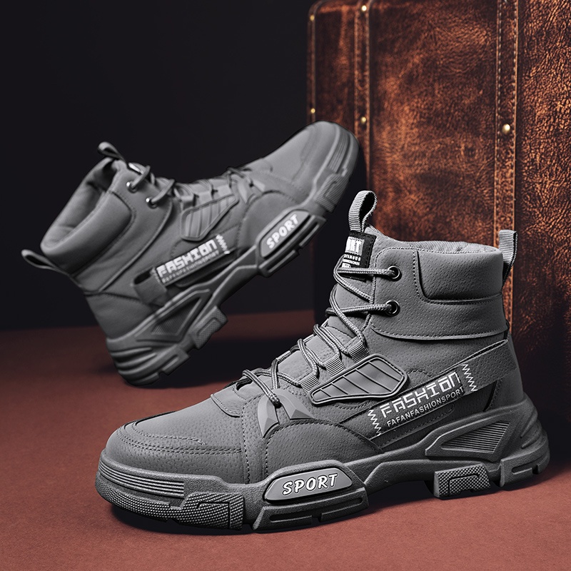 Korean Men s Martin Boots Fashion High Top Thick Bottom Boots Lace Up Casual Boots Shopee Philippines