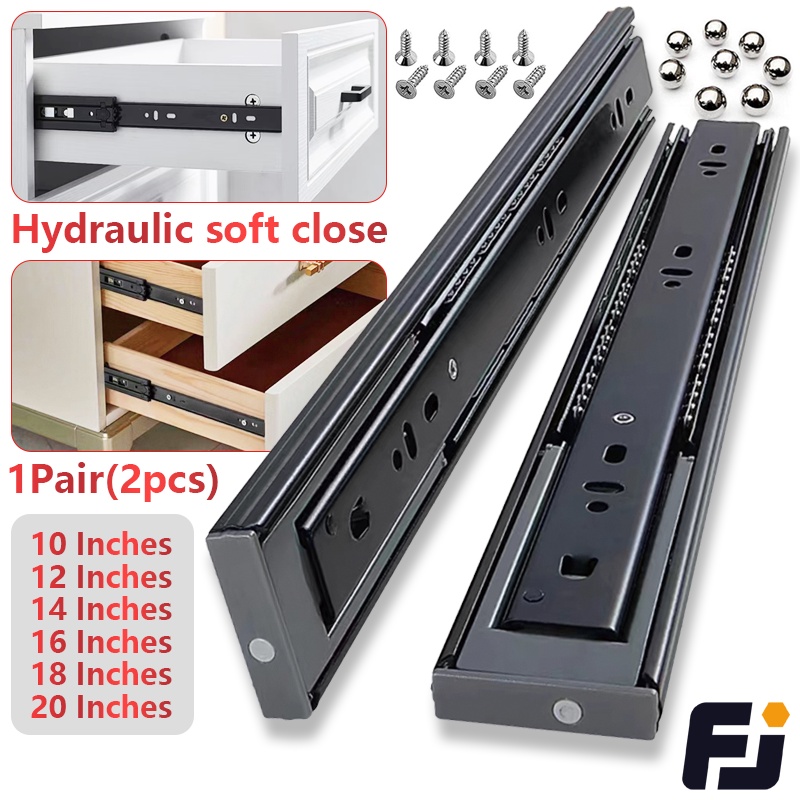 PER PAIR Hydraulic Drawer Guide Soft Close Drawer Slide Full Extension ...