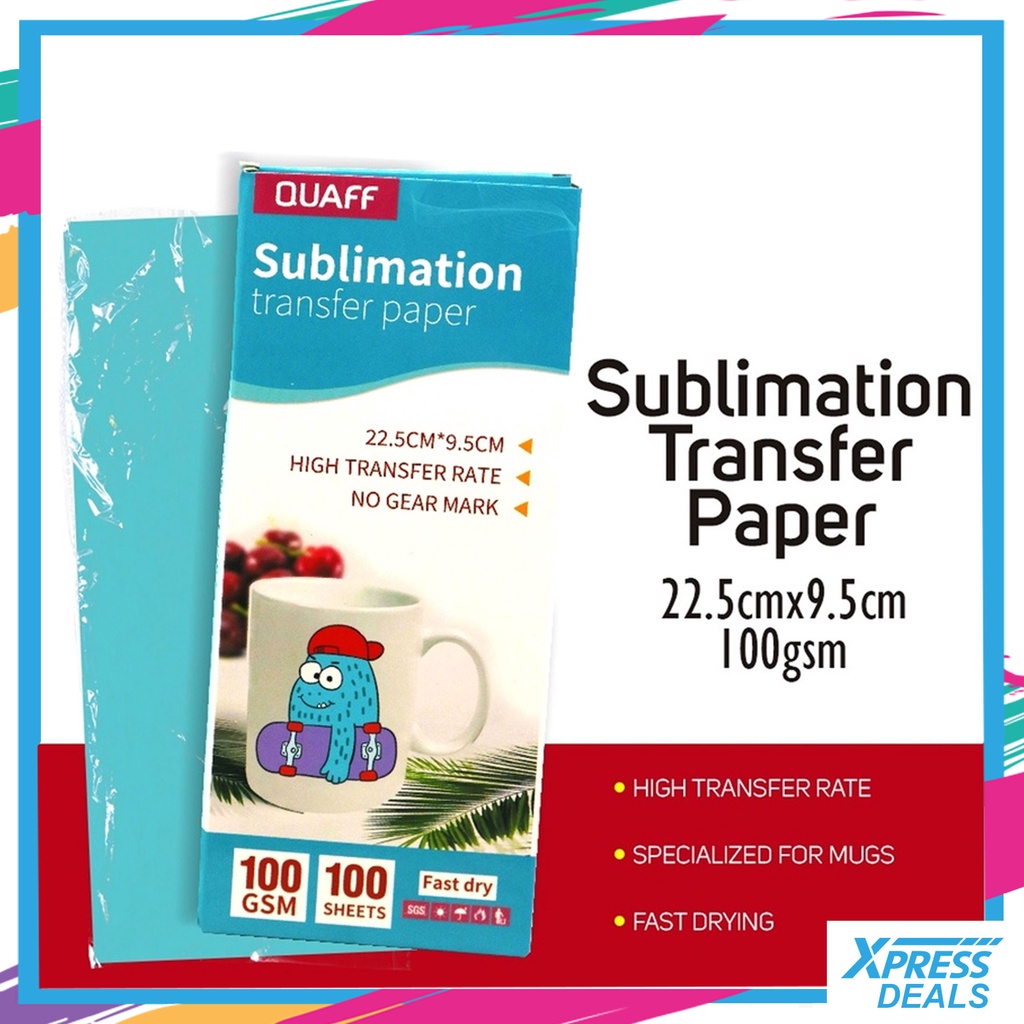 [1 PACK] QUAFF 100gsm Sublimation Paper for Mugs 100 sheets 22.5cm x 9 ...