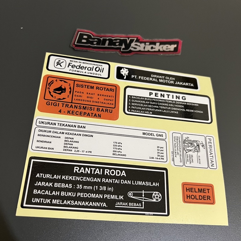 STICKER Important Stickers Complementary Details Honda ASTREA STAR ...
