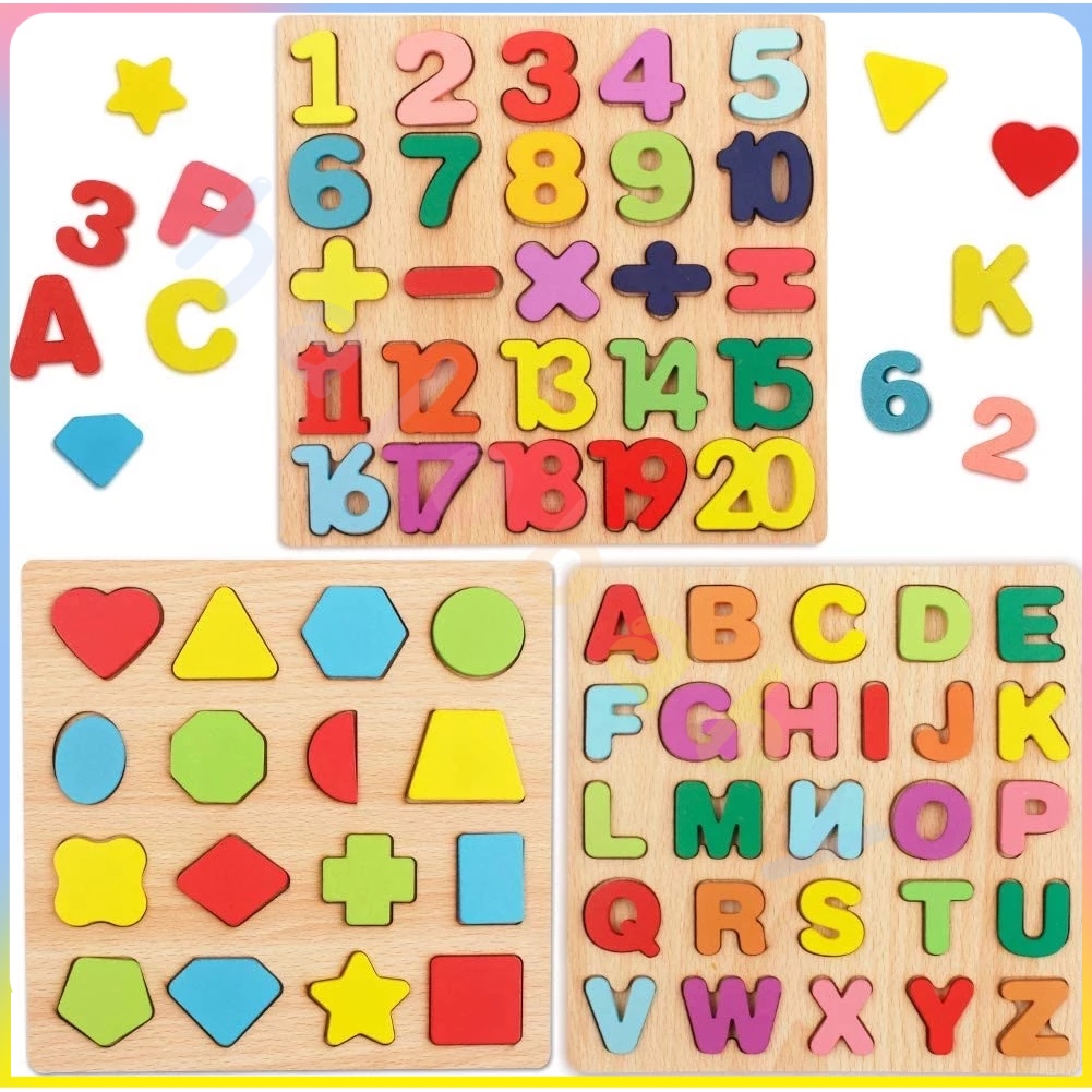 【Halo】Alphabet Digital Puzzle Wooden Toys Kid Number Letter shape ...