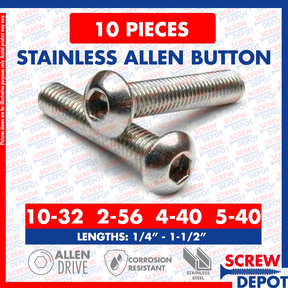 10PCS 10-32 2-56 4-40 SS Allen Button / SS Allen Round Head Socket ...