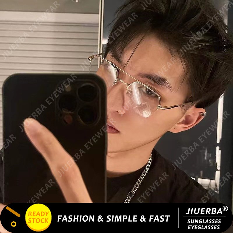 Jiuerba Korean Fashion Metal Half Frame Anti Blue Light Eyeglasses