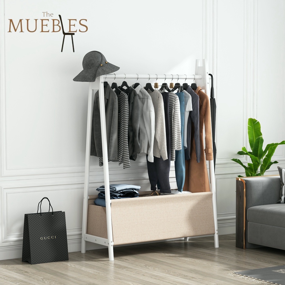 High-Grade Three Color Solid Wood Clothes Rack Storage Bag Organizer ...