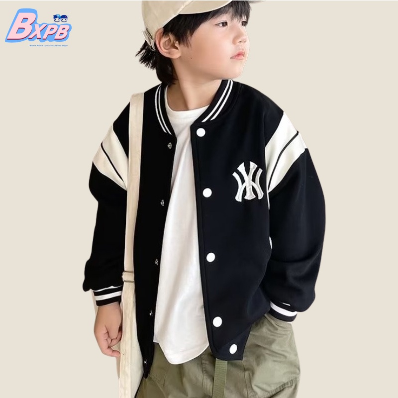 BXPB Boys Jacket Baseball Uniform New Style Children Loose Comfortable Fashion Casual Windproof Warm Color Matching Design 3 15 Years Old Can Wear