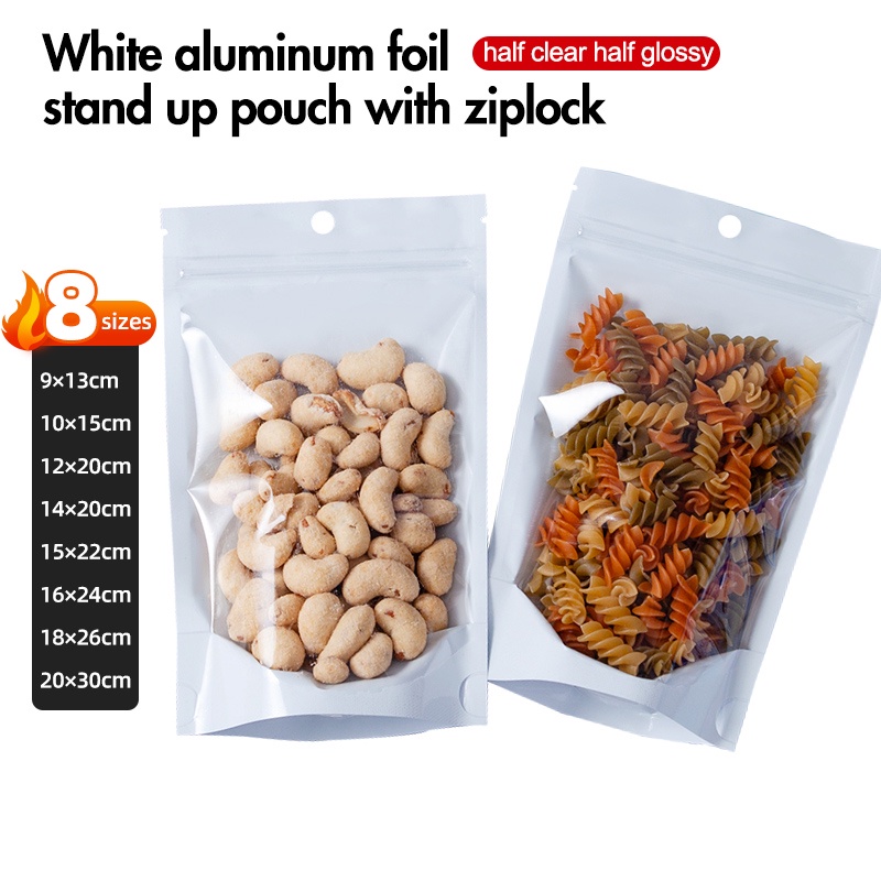 100pcs Half White Aluminum Half Clear Stand Up Pouch Packaging ...