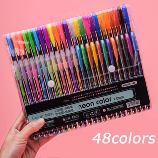 48 Colors Gel Pens Set Rollerball Ballpoint Pastel Neon Glitter