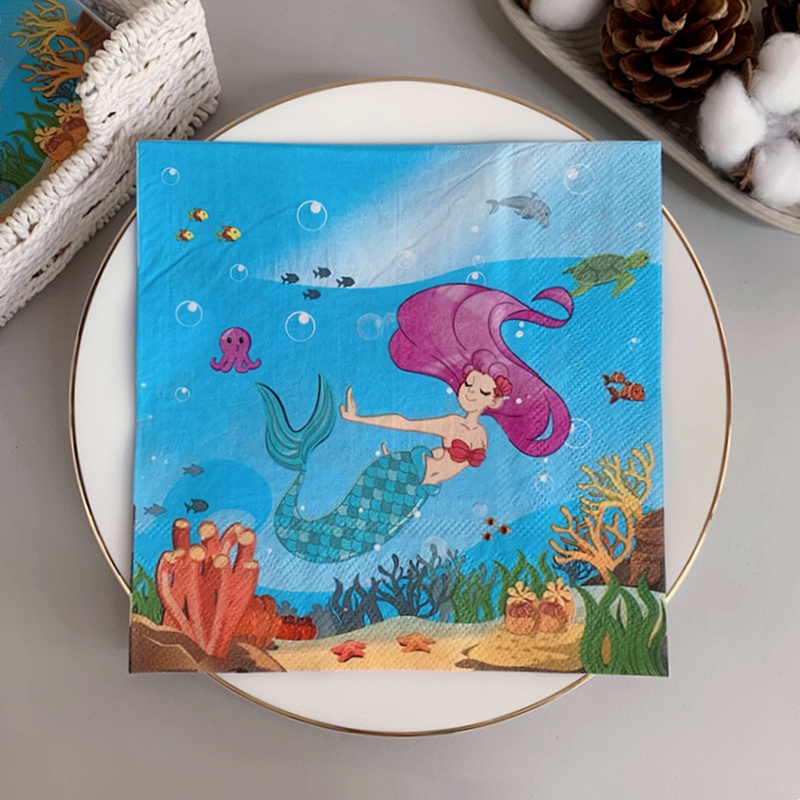 20Pcs/Pack Cute Mermaid Decoupage Paper Napkins Cartoon Sea Fish Paper