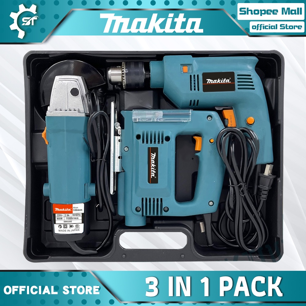 Makita 3 In 1 Angle Grinder And Impact Drill Jigsaw Set With Hard Case