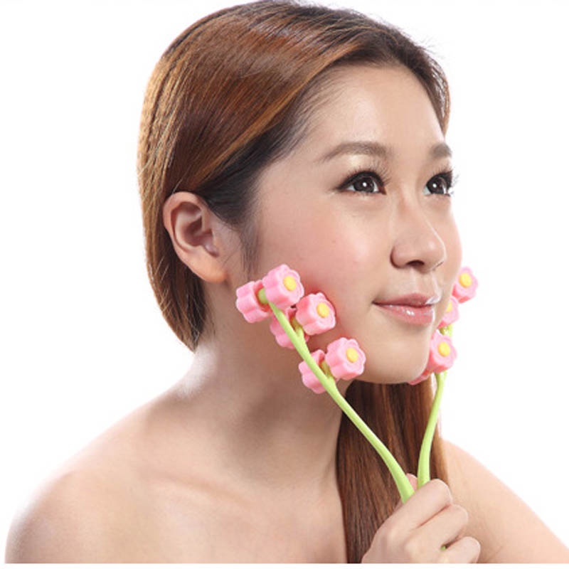 ☂ Women Slimming Body Neck Facial Face Roller Massager Massage Roller Slimming Face Lift Flower 3583