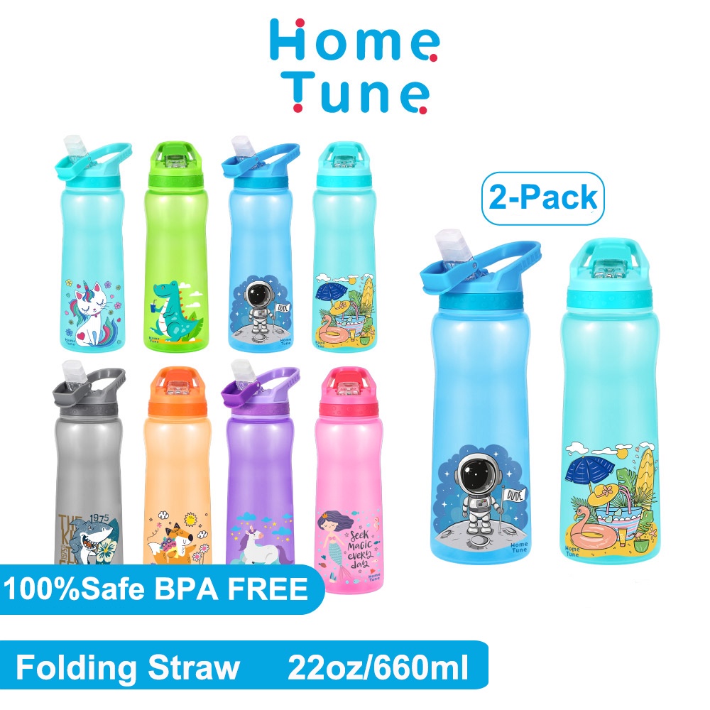 [2-Pack] water bottle kids bottle with straw bottle bpa free kid bottle ...