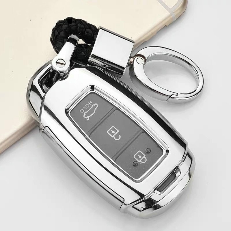 KUNIO Custodia Portachiavi In Lega Di Alluminio E Pelle Per Hyundai - Blu, 3 Tasti, Modelli I10, I30, Tucson, Kona - 2