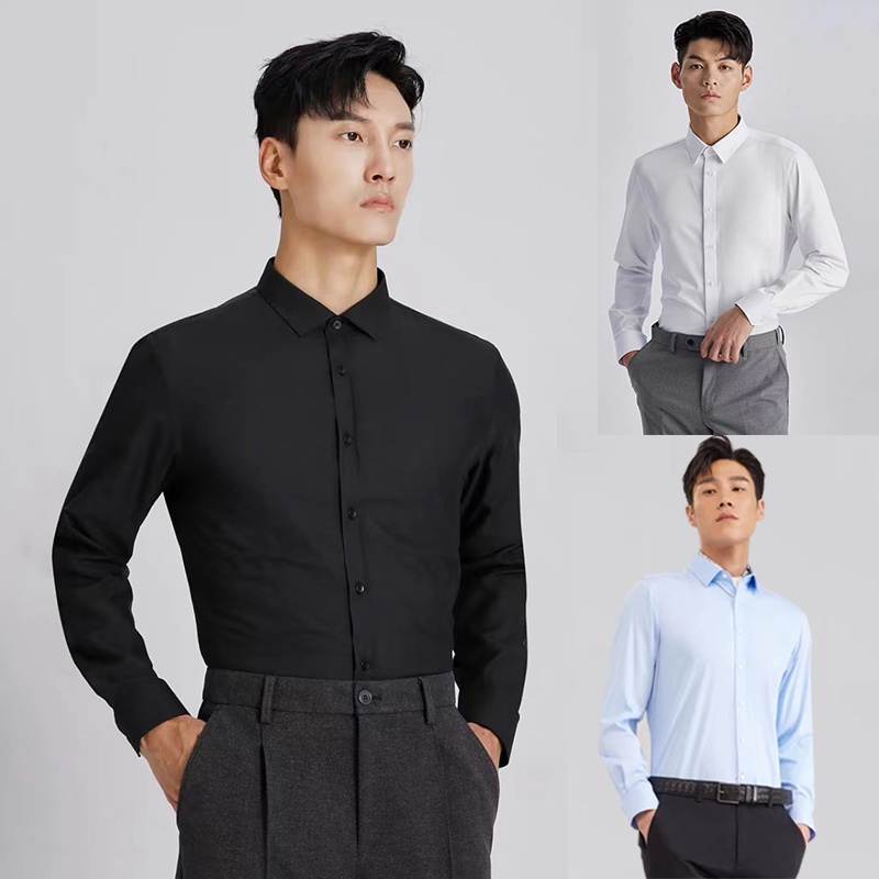 Black long sleeve Polo Shirt for men work shirts Classic Korean man plain  fashion Business Formal