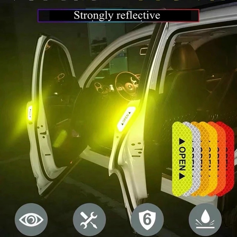 4PCS Reflective Car Door Sticker Safety Opening Warning Reflector Tape