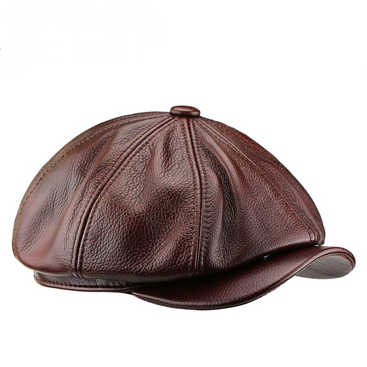 New Leather Hats Men's Berets Newsboy Hats Forward Hats English Cowhide ...