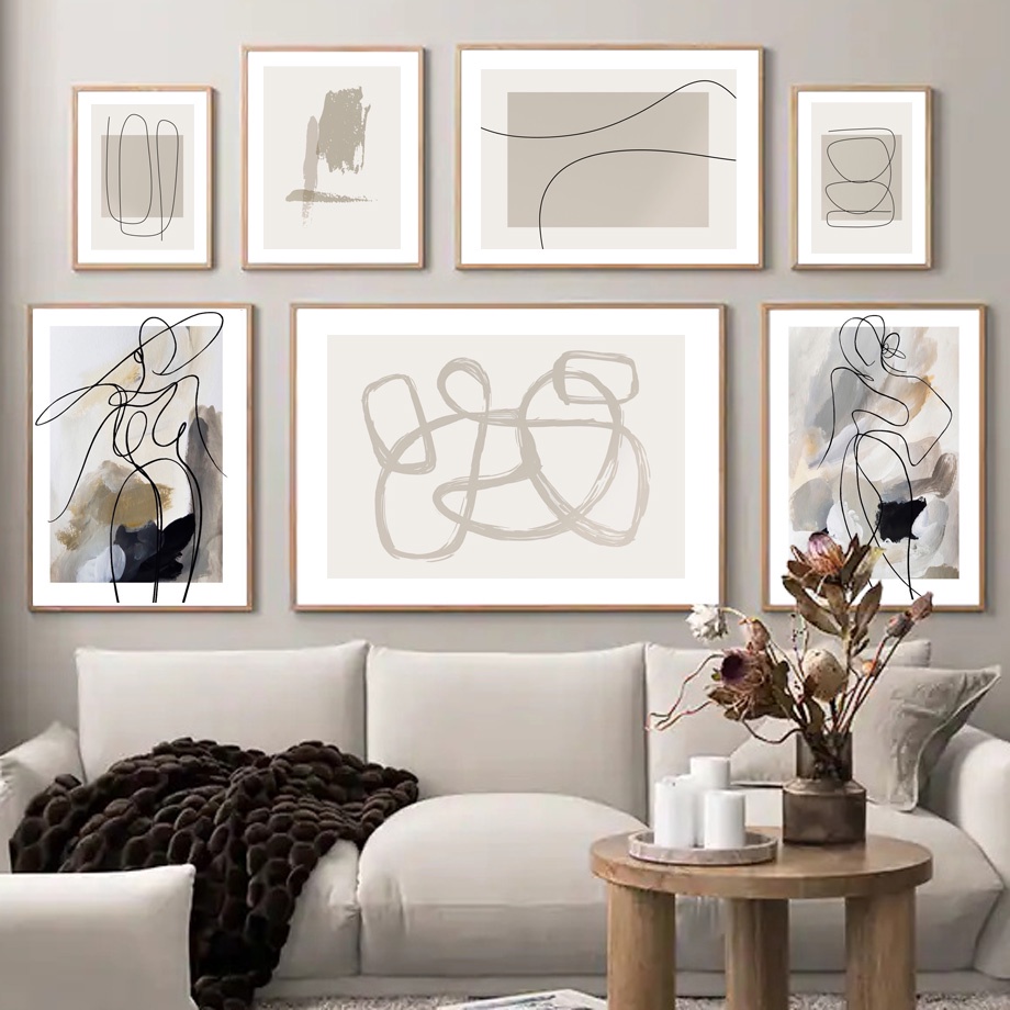 Nordic Posters And Prints Abstract Line Woman Geometry Beige Modern ... - Nordic Inexpensive Decor Prints
