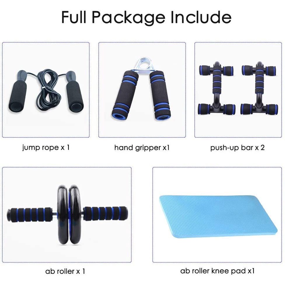 6pcs/Set AB Roller Kit PushUp Bar Jump Rope Knee Pad Home Gym