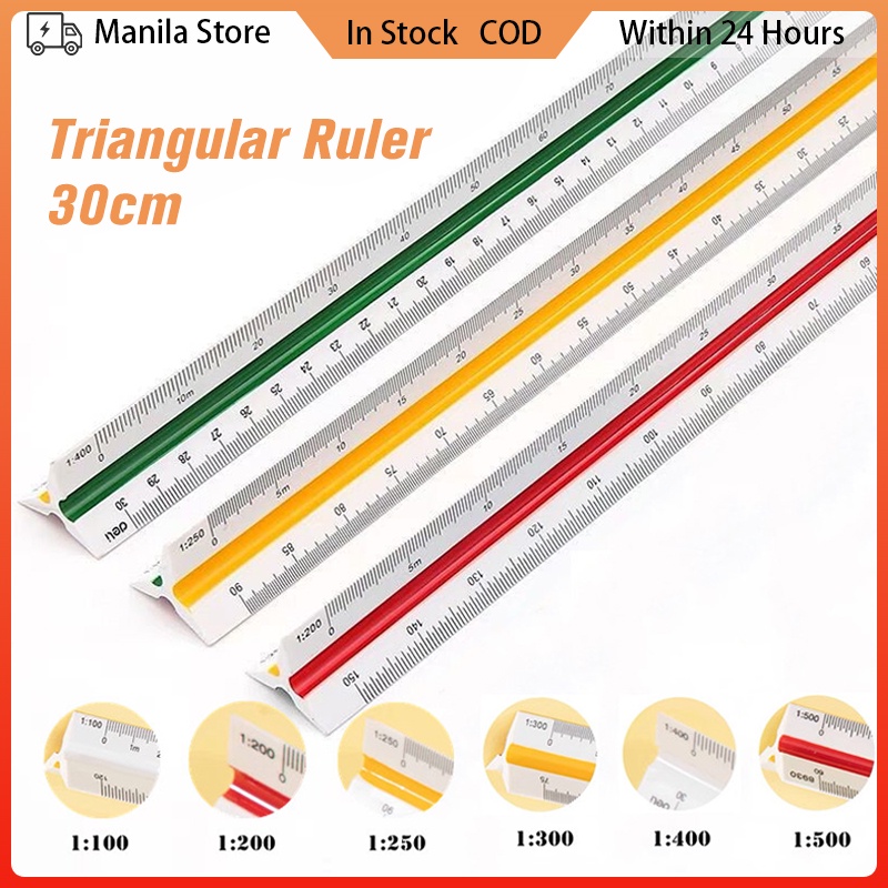 3 Sides Triangular Metric Scale Ruler 1:100/200/250/300/400/500