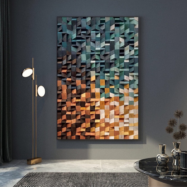 Mosaic Wood Decorative Painting Abstract Entrance Art Design | Shopee ...