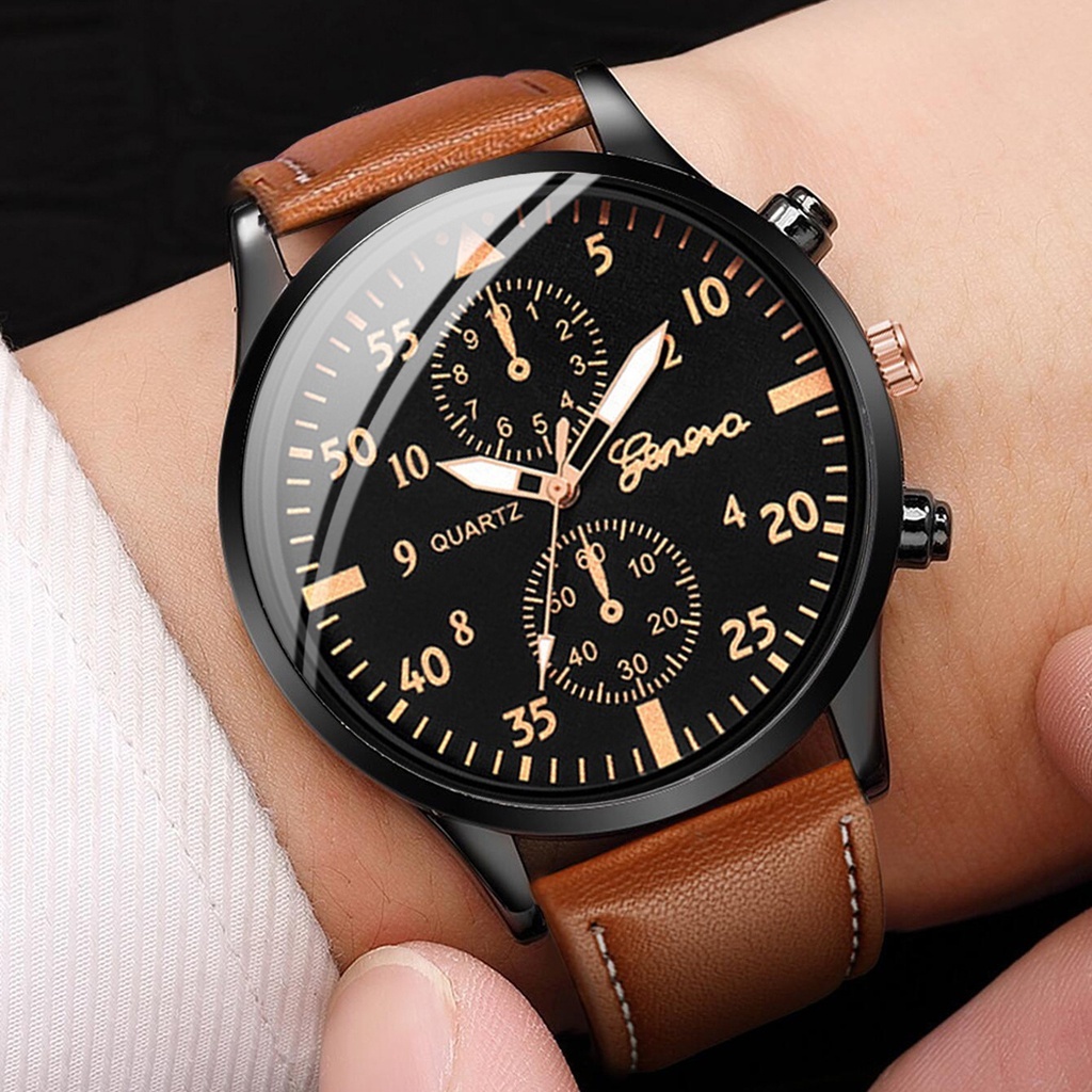 Men's Watches Casual Leather Band Quartz Watch with Vintage Bracelet ...