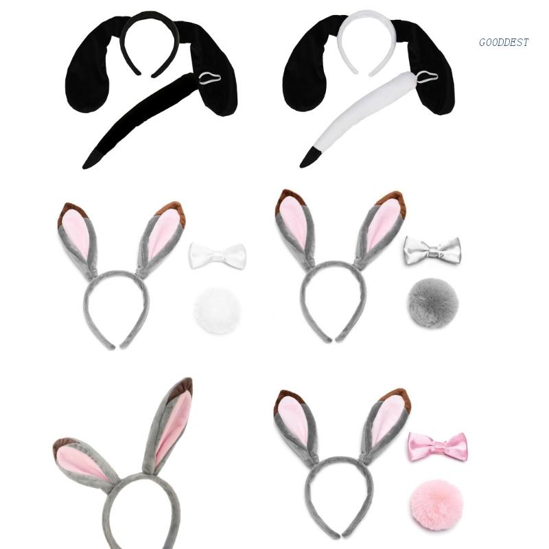 GOO Rabbit Ears Headband Plush Bunny Ear Dog Ears and Tail for Kids and