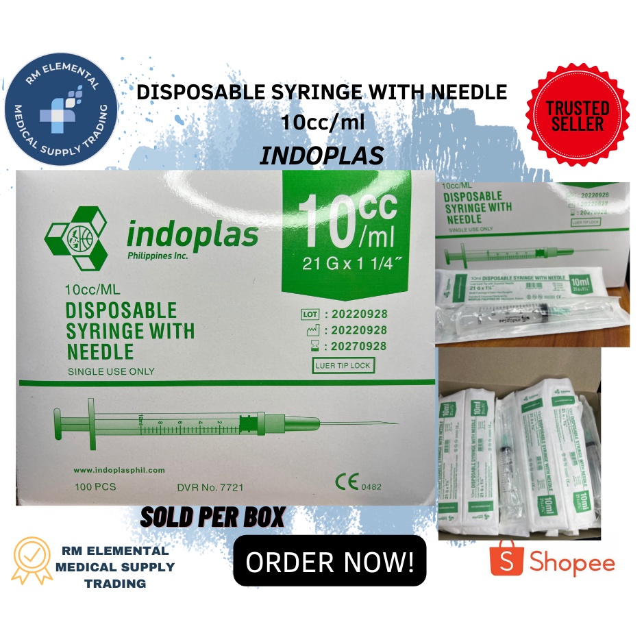 [ BOX ] INDOPLAS -10CC Disposable Syringe 21Gx1 1/4 SOLD PER BOX ...